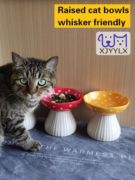 Ceramic Raised Mushroom Cat Bowl Set