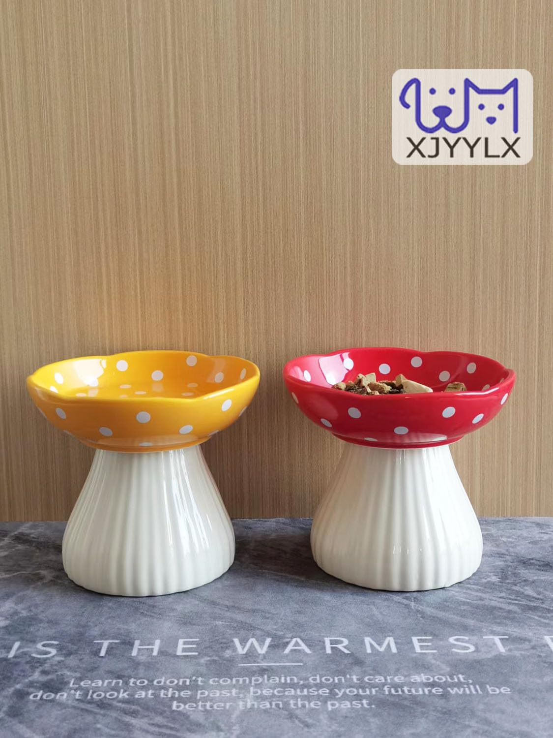 Ceramic Raised Mushroom Cat Bowl Set