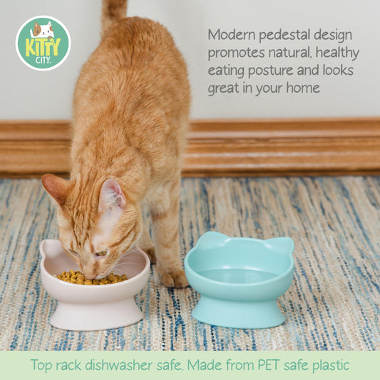 Kitty City Raised Cat Ear Bowls, Small Bowls 2pk (Pastel)