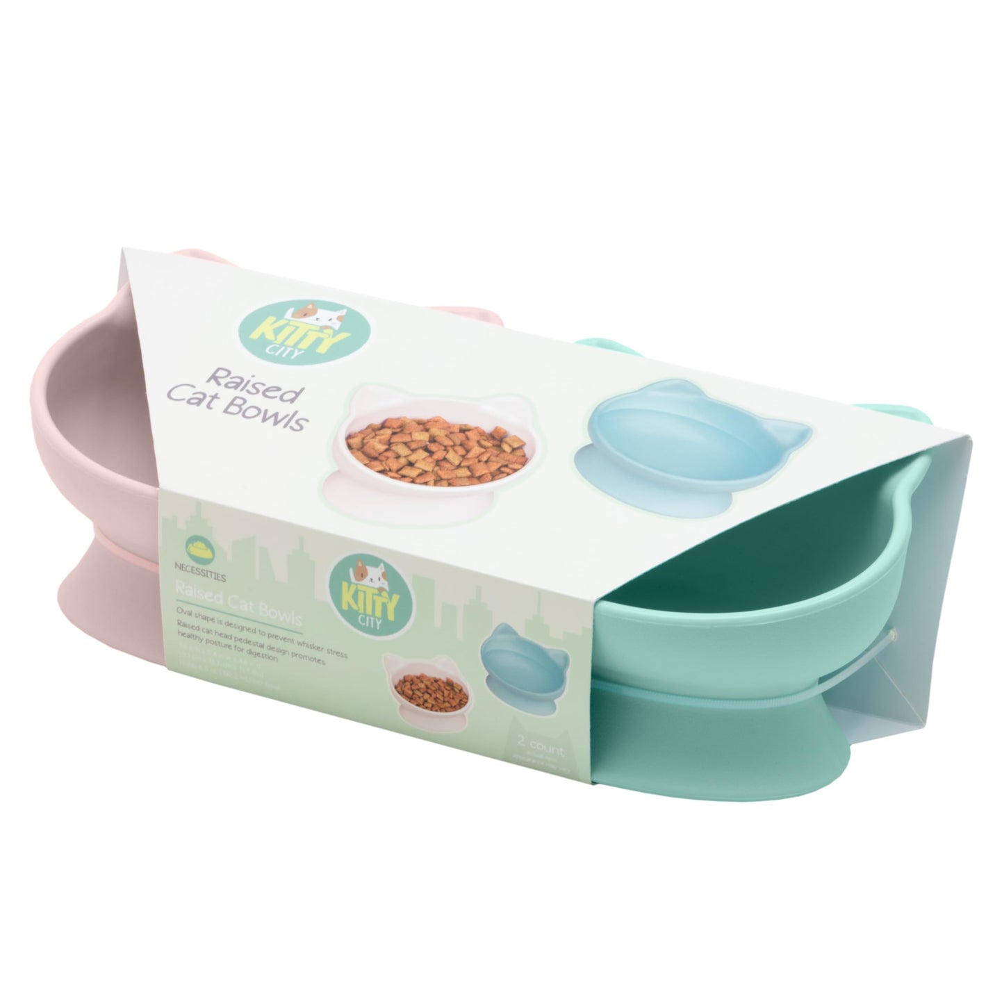 Kitty City Raised Cat Ear Bowls, Small Bowls 2pk (Pastel)