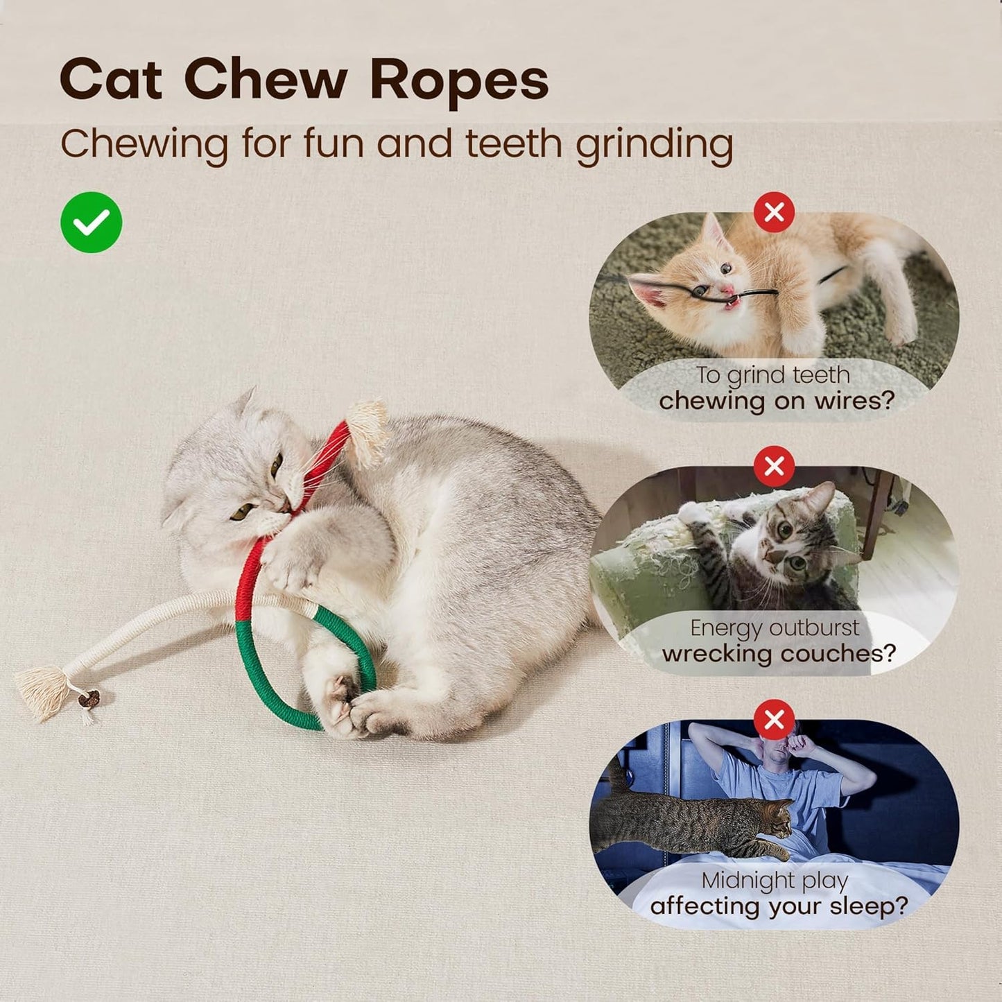Cat Toys Chew Ropes with Refillable Natural Catnip