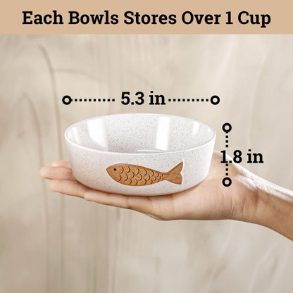 Ceramic Cat Bowl Set of 2 Cute Designs with Anti-Slip Bases