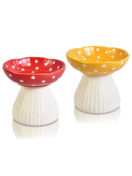 Ceramic Raised Mushroom Cat Bowl Set