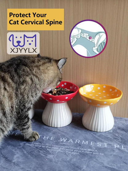Ceramic Raised Mushroom Cat Bowl Set