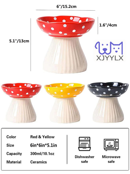 Ceramic Raised Mushroom Cat Bowl Set