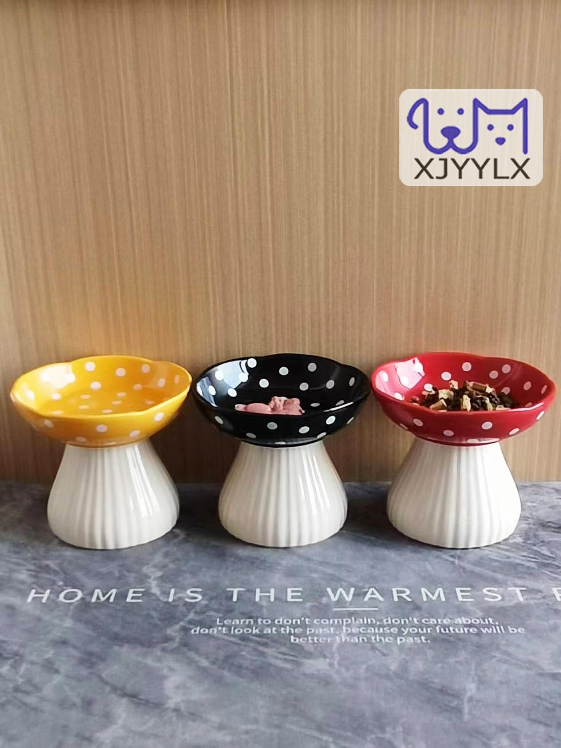 Ceramic Raised Mushroom Cat Bowl Set