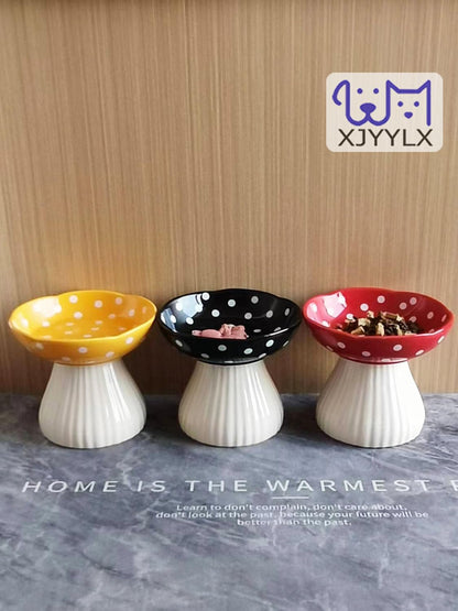 Ceramic Raised Mushroom Cat Bowl Set