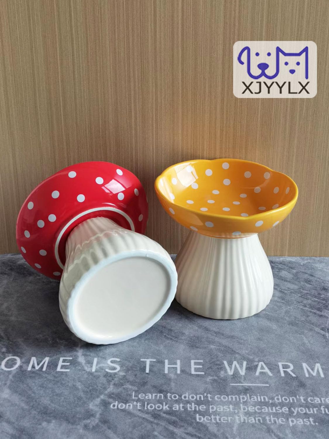 Ceramic Raised Mushroom Cat Bowl Set