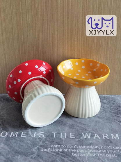 Ceramic Raised Mushroom Cat Bowl Set