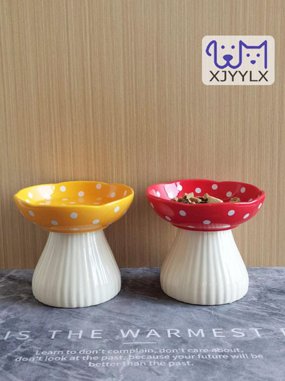 Ceramic Raised Mushroom Cat Bowl Set
